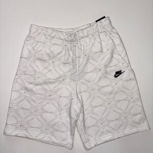 Nike Men’s White Print Athletic Shorts with Black Swoosh NWT Size M